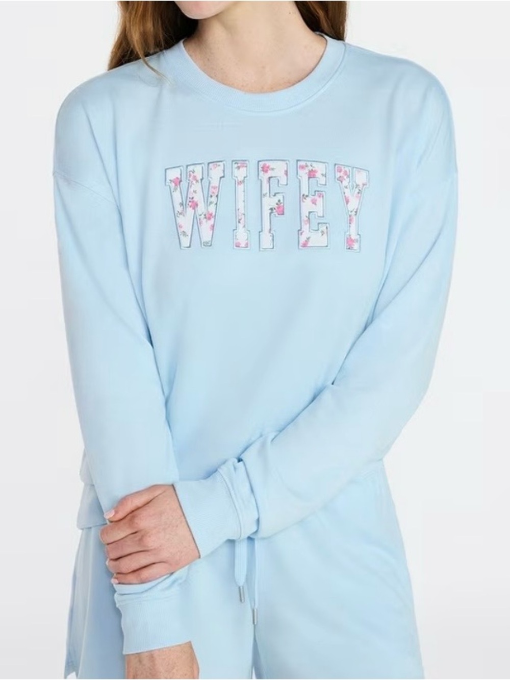 Joyspun Light Blue "Wifey Appliqué Soft French Terry Sweatshirt Women Size M